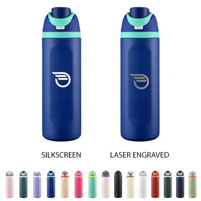 24 oz Insulated Stainless Steel Water Bottle – Push Button Flip Top Lid Travel Bottle