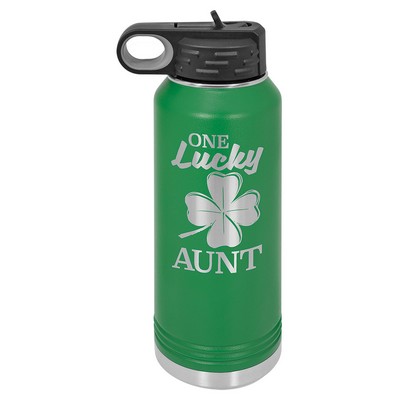 32 Oz. Stainless Steel Double Wall Water Bottle, Green, Engraved