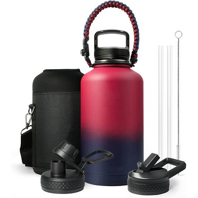 Sport 64 Oz Insulated Water Bottle Leak Proof Hot Cold Stainless Steel Thermal Jug With Straw 2 Lids