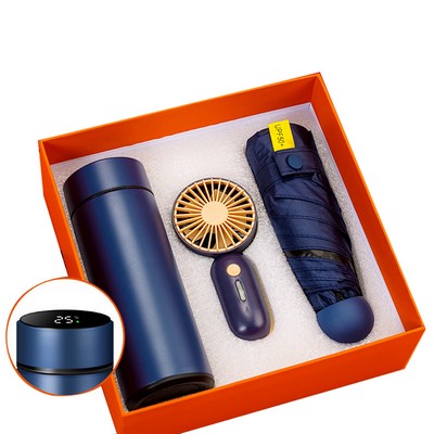Mini Fan, Umbrella, & Thermos Gift Set