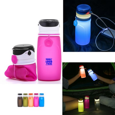 19 Oz. Collapsible Silicone Water Bottle and LED Light