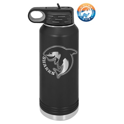 Black Polar Camel 32 oz Water Bottle with Easy Flip Top Lid & Straw - Laser Engraved