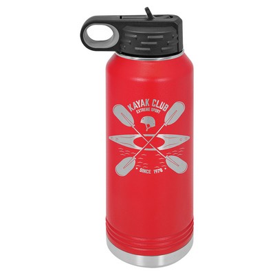 32 Oz. Stainless Steel Double Wall Water Bottle, Red, Engraved
