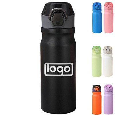 18oz Lockable Lid Stainless Steel Water Bottle w/ Straw