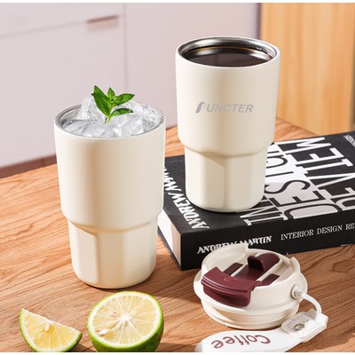 15oz Dual-Lid Insulated Water Bottle Travel Coffee Mug for Hot & Cold Drinks